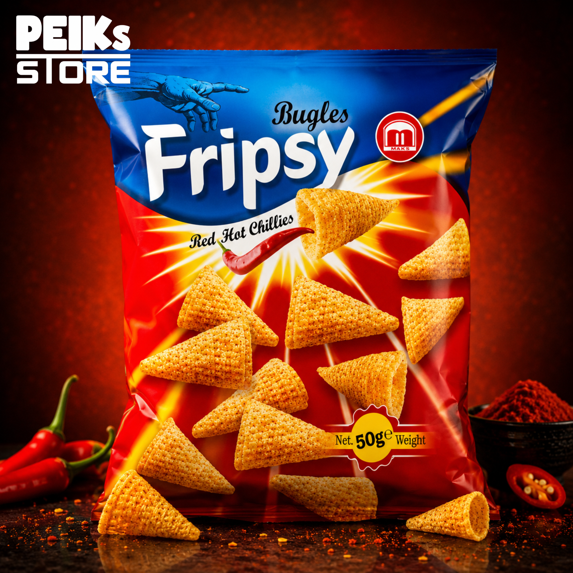 Fripsy | Bugles Chips | Red Hot Chillies | 50g