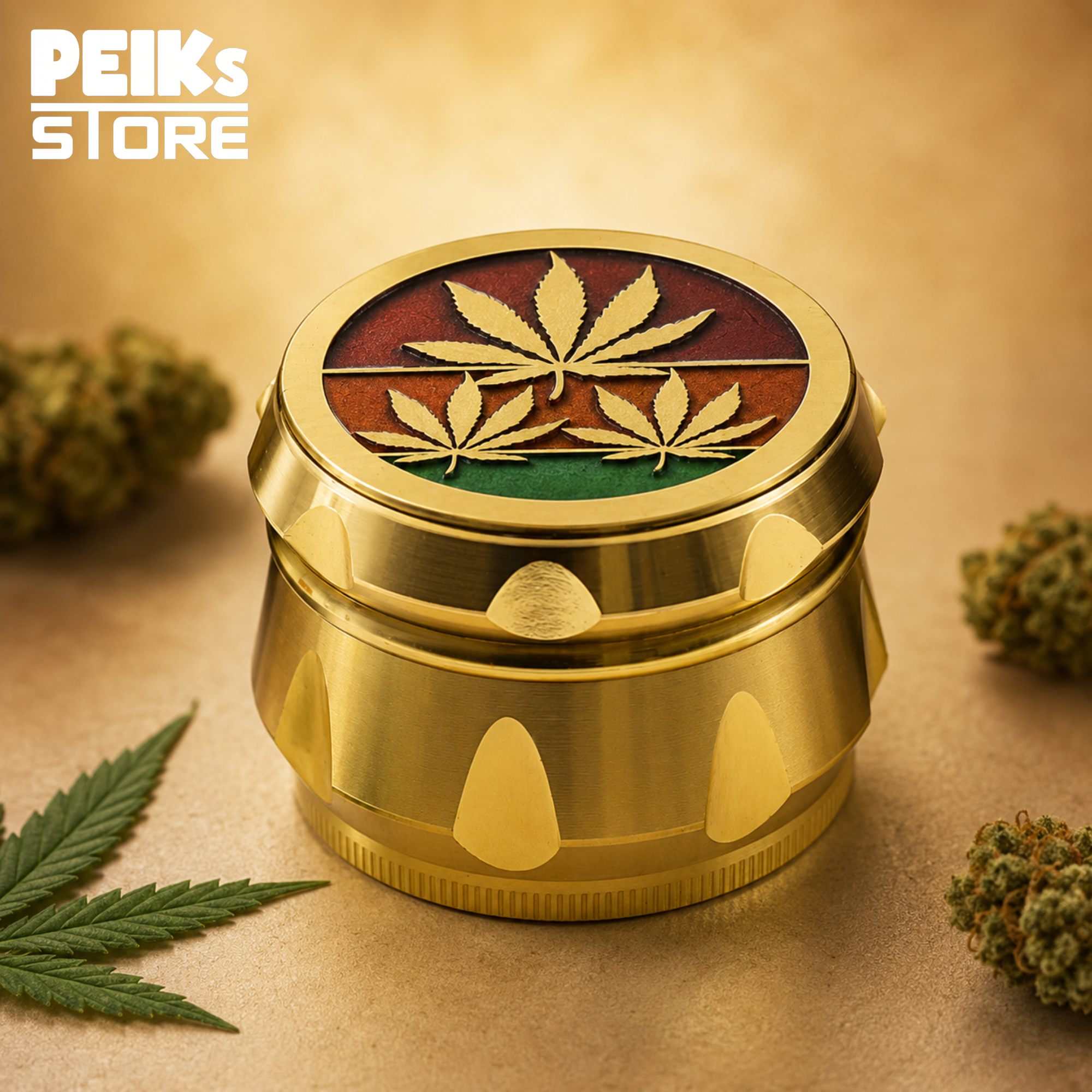 Grinder | Hanfblatt Gold/Bunt | Metall 4tlg 55 x 41 mm