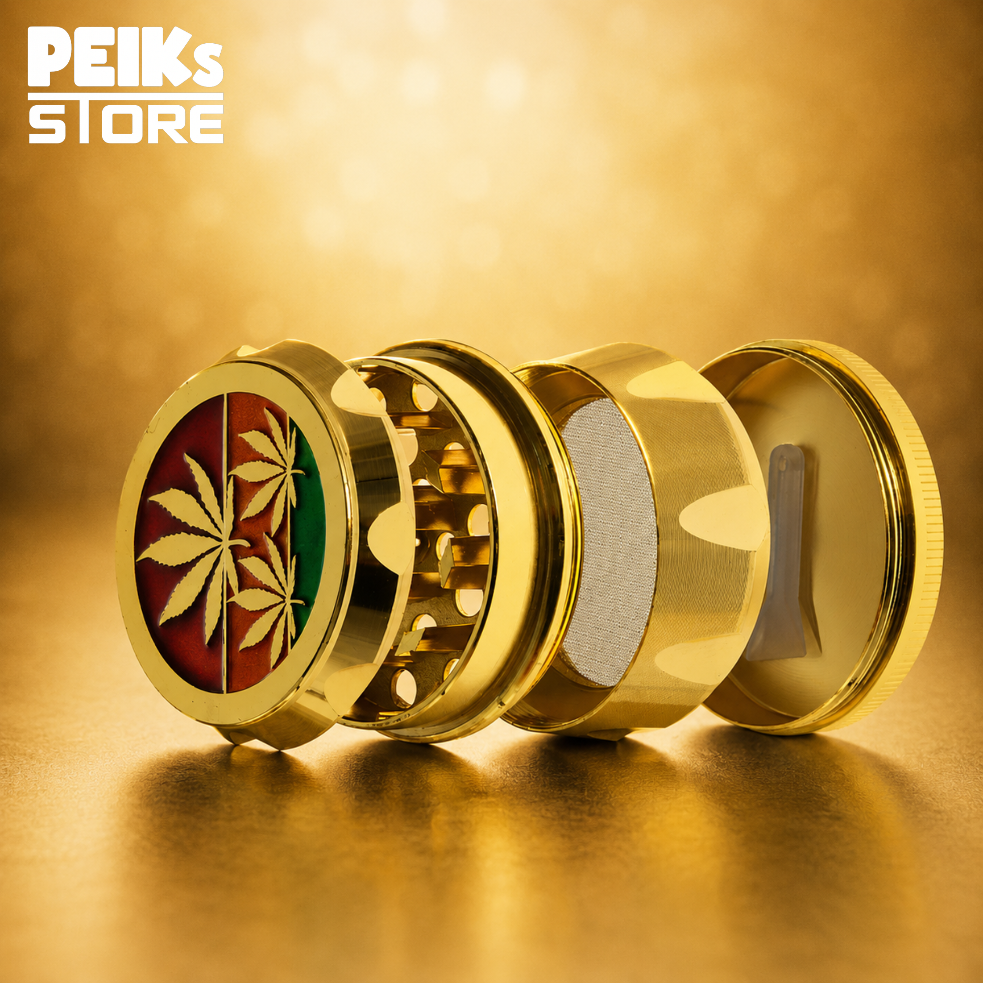 Grinder | Hanfblatt Gold/Bunt | Metall 4tlg 55 x 41 mm