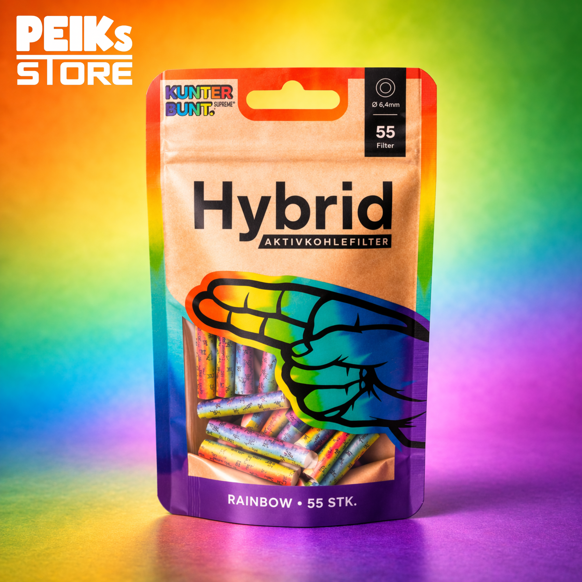 Hybrid | Aktivkohlefilter | 55er | 6,4mm |Rainbow