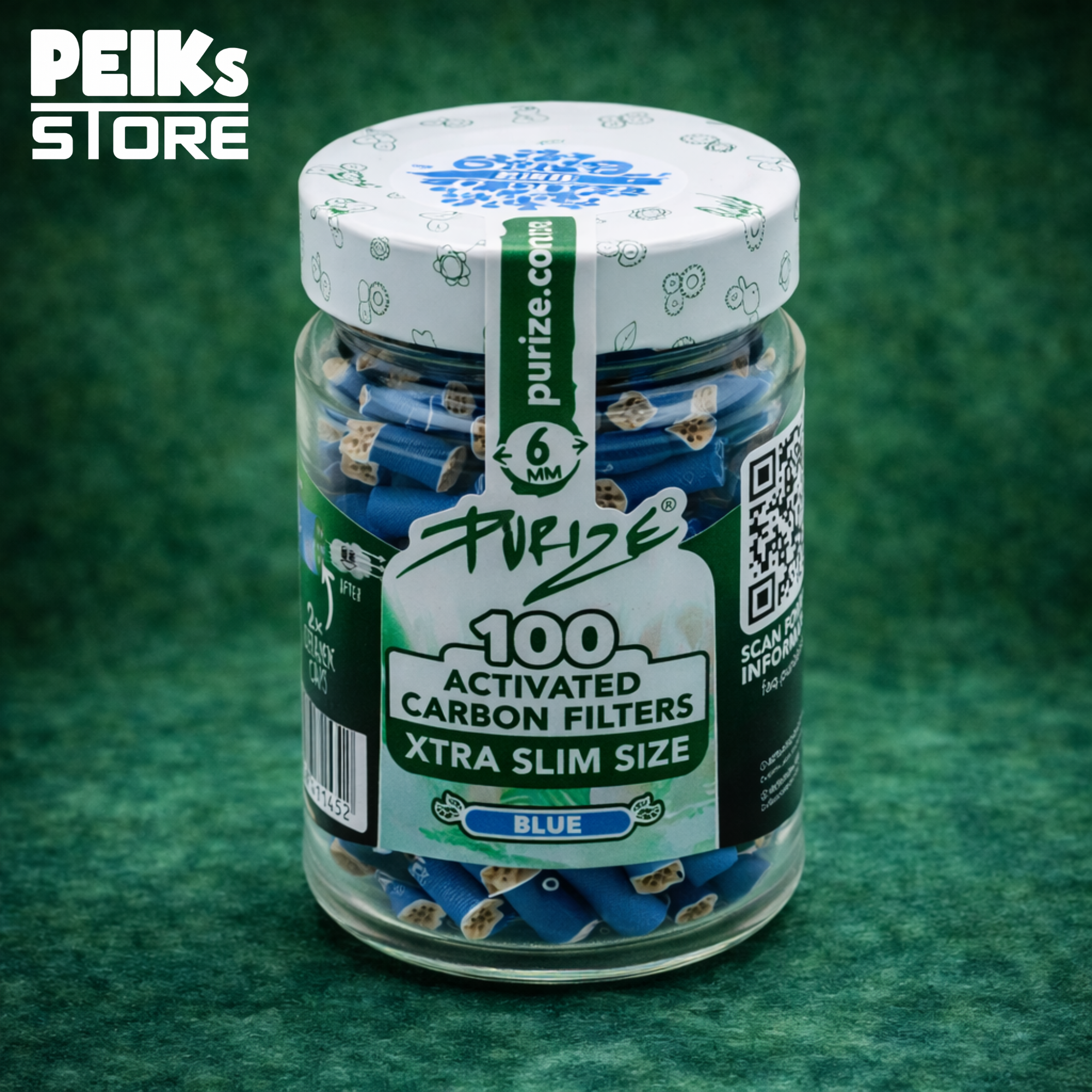 Purize | Aktivkohlefilter | XtraSlim 6mm  | Blau | 100 Stück
