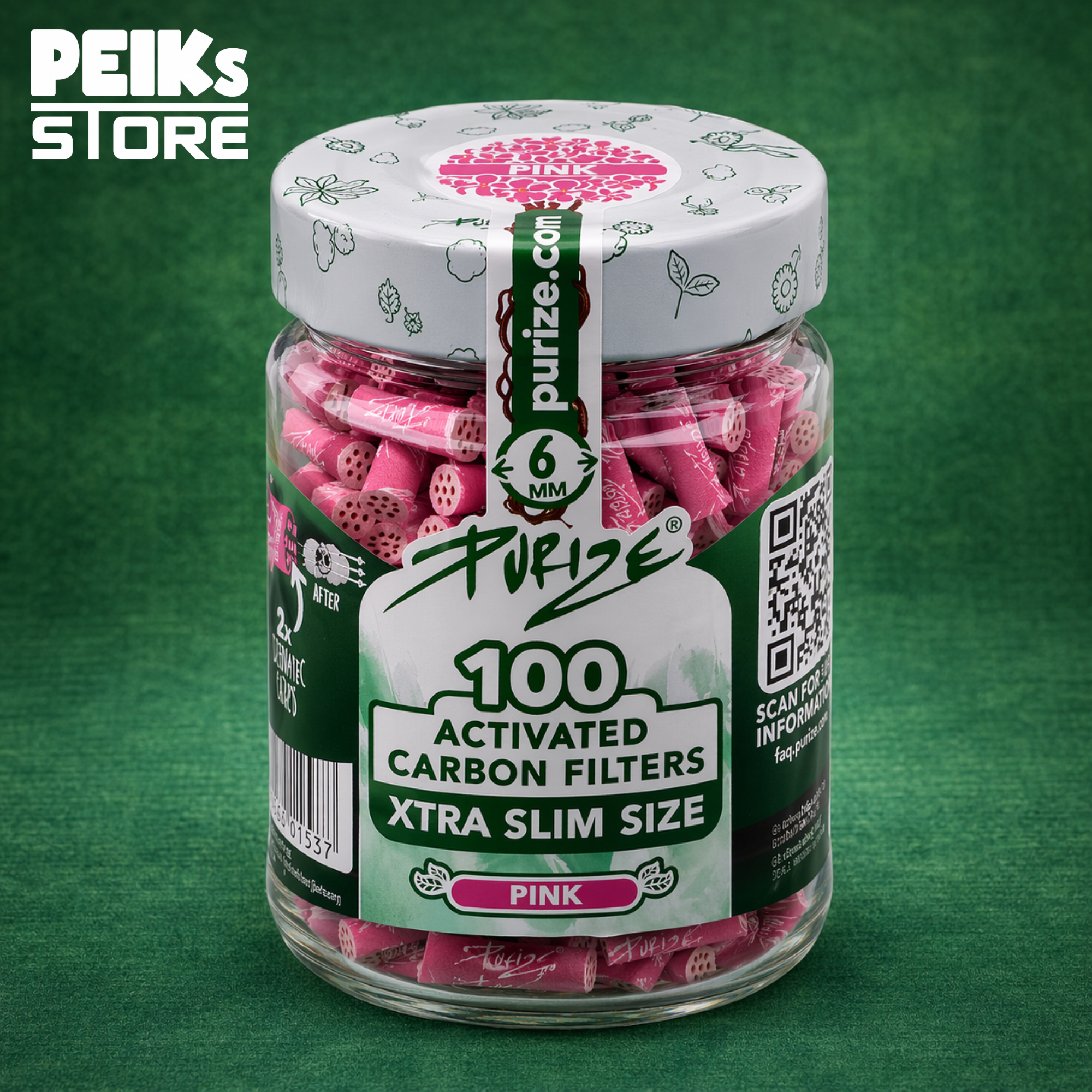 Purize | Aktivkohlefilter | XtraSlim 6mm  | Pink | 100 Stück