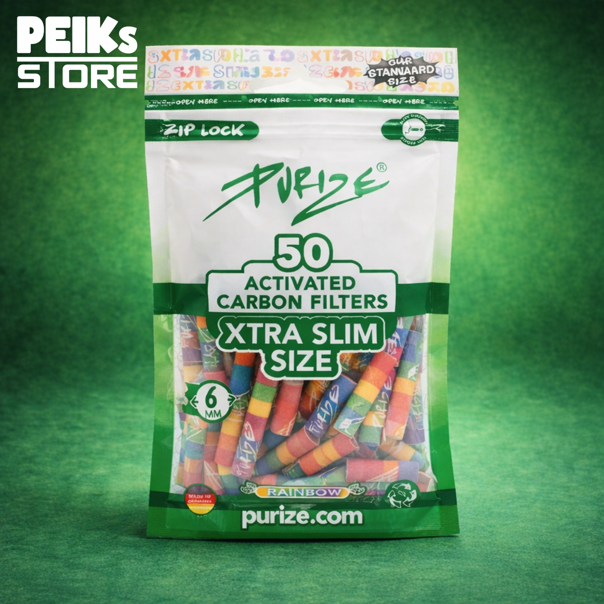Purize | Aktivkohlefilter | XtraSlim 6mm  | Rainbow | 50 Stück