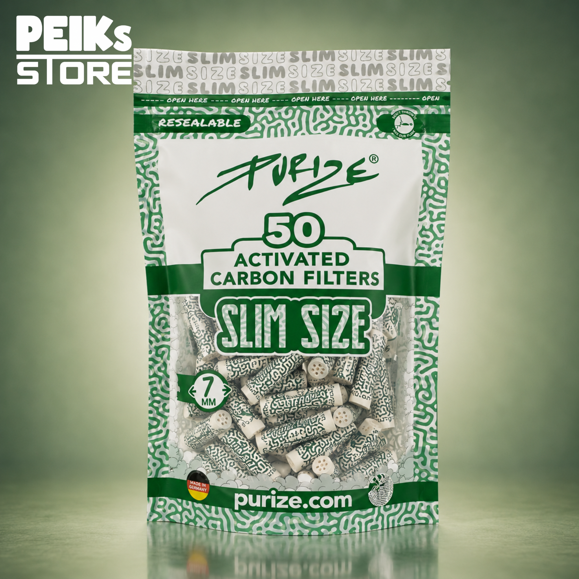 Purize | Aktivkohlefilter | Slim Size 7mm | weiß | 50 Stück