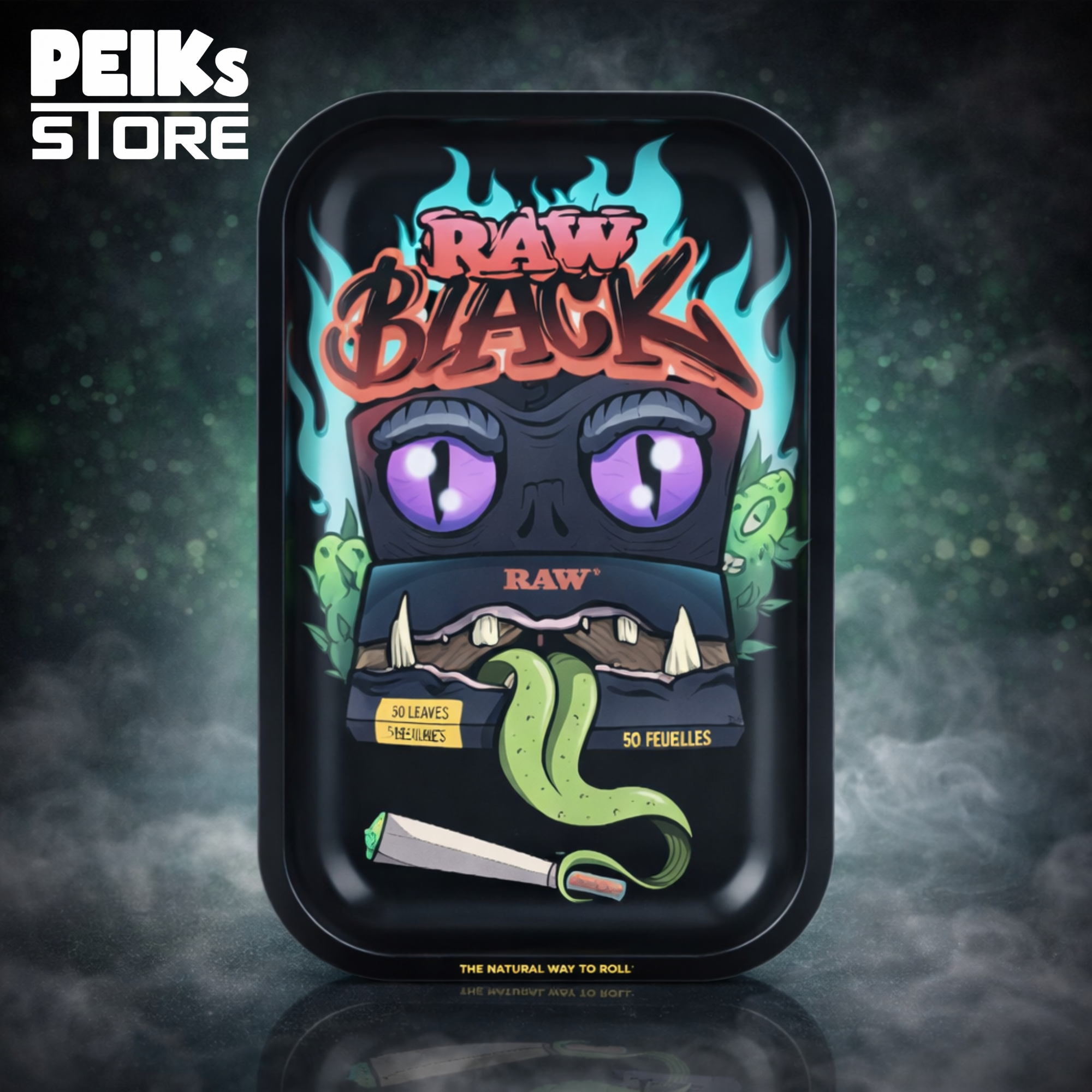 RAW | Metal Rolling Tray | Black Monster Cat S