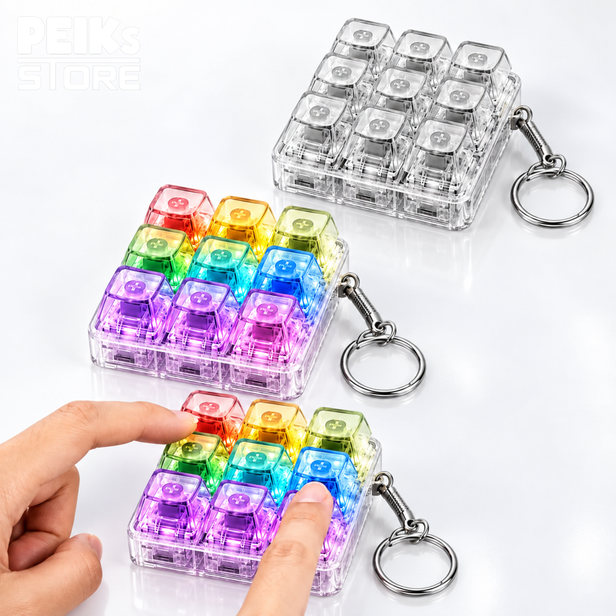 Spielzeug | Fidget RGB Tastatur | Groß 3x3 | Transparent